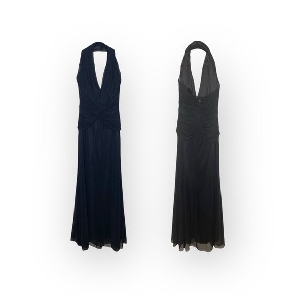 Tadashi Shoji ❤︎ Glamorous Mesh Tulle Halter Draped Gown Dress ❤︎ Black ❤︎ XS - Picture 4 of 16